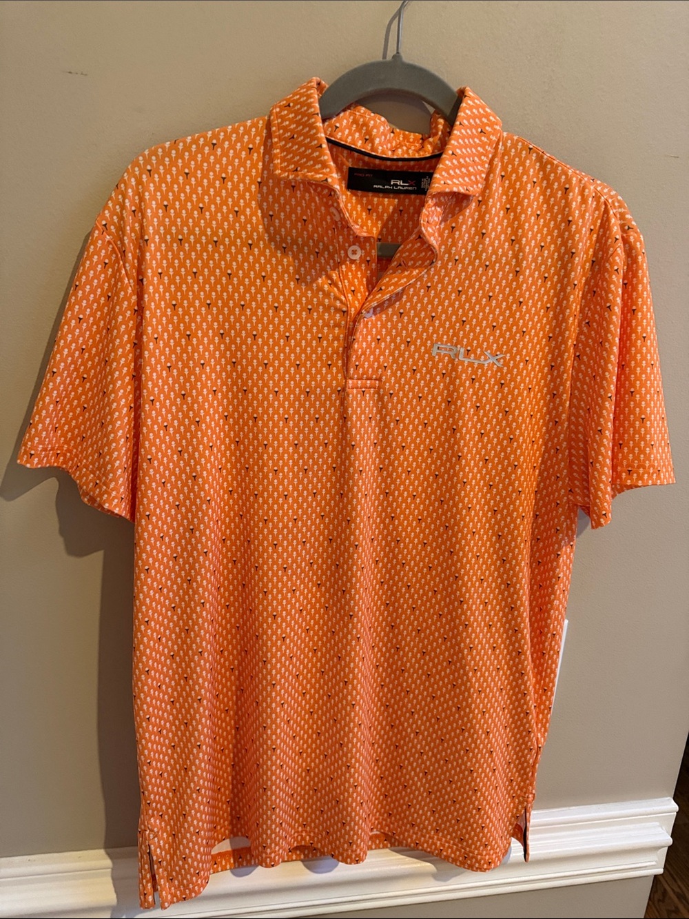RLX Ralph Lauren Orange Short-Sleeve Performance Polo with Micro Print Medium